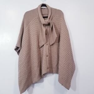 Trina Turk Cable Knit 100% Merino Wool Poncho Sweater Cardigan